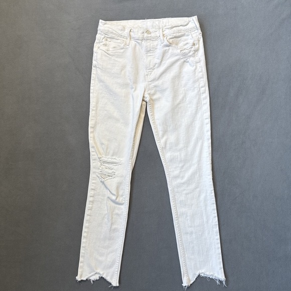 MOTHER Denim - Mother Jeans Womens 29 Ivory Flirt Chew Unnatural Acts Mid Rise Distressed